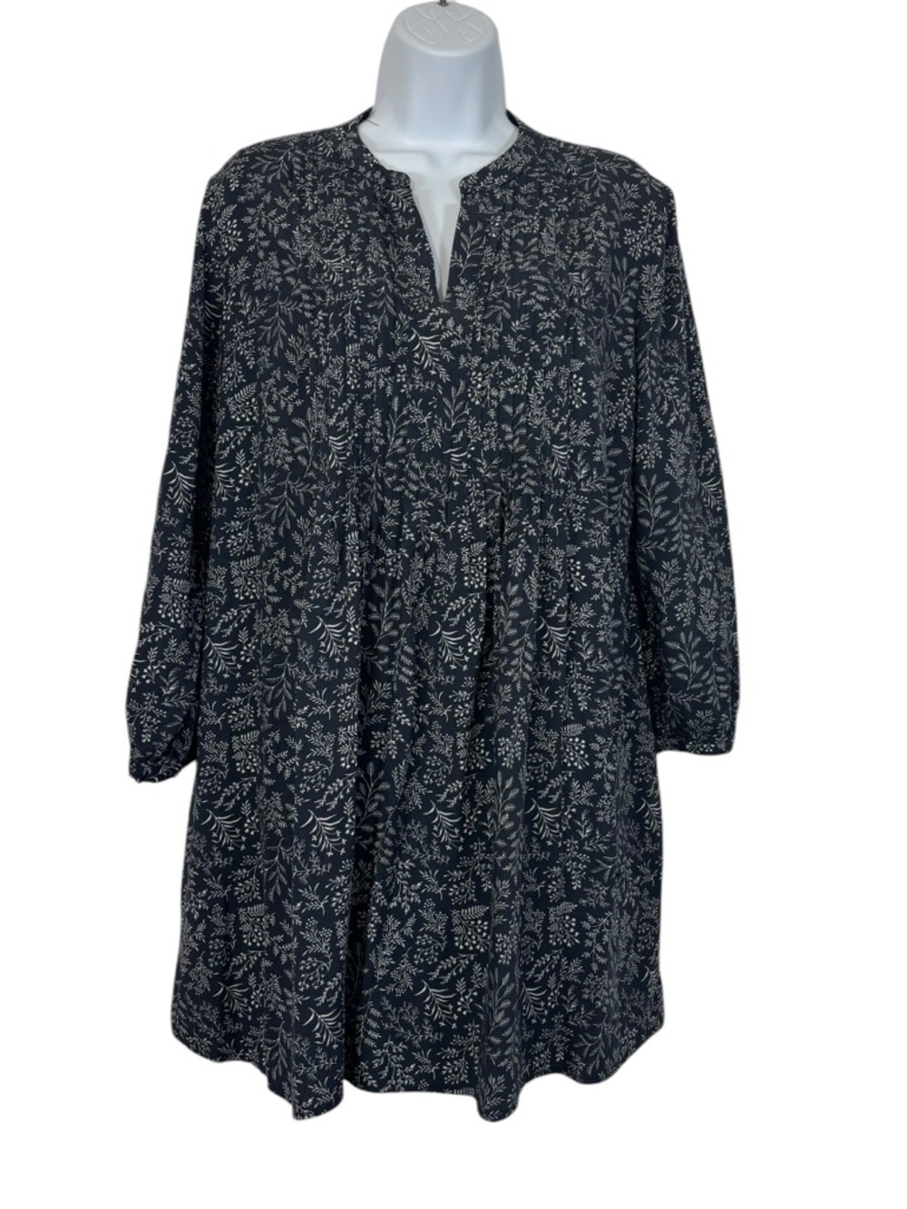 Old Navy Petite Large Navy Floral Boho Tunic Dress 100% Rayon Long Sleeve